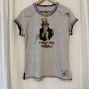 Double D Ranch Women’s Tee Shirt Top Uncle Sam Freedom USA Peace Patriotic XL